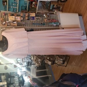 NWT J. Taylor Short Sleeve High Low Evening Gown Glitter Peach